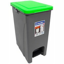 Atkritumu kaste 30l ar pedāli pelēka ar zaļu vāku